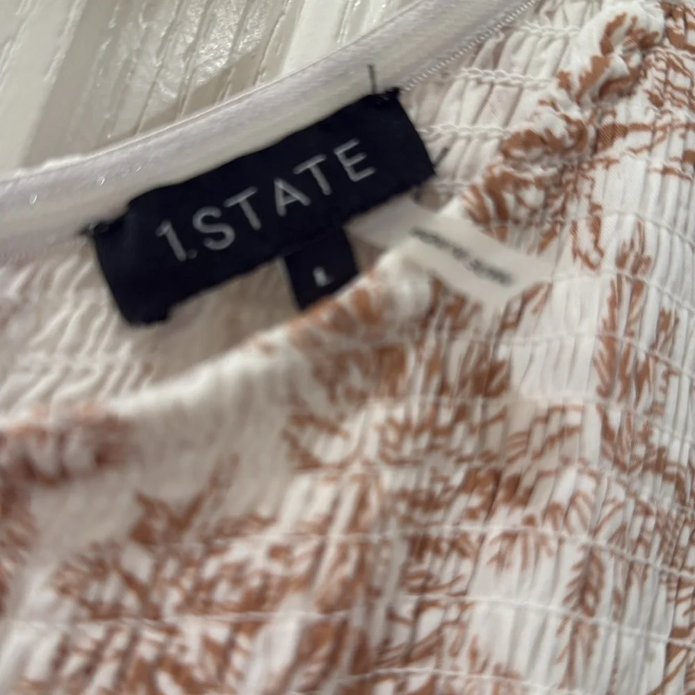 1. State Floral Print Dress in Cream and Brown vacation one shoulder - Picture 4 of 4